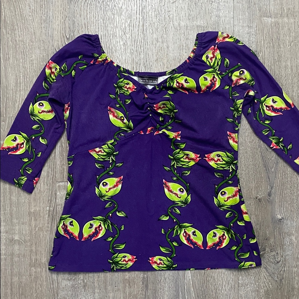 PINUP GIRL CLOTHING PUG KAYLA 3/4 SLEEVE VENUS FLYTRAP TOP SZ XL